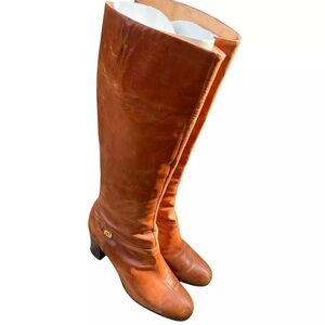 Salvatore Ferragamo Brown Leather Tall Zip Up Knee-High Boots Size 9.5